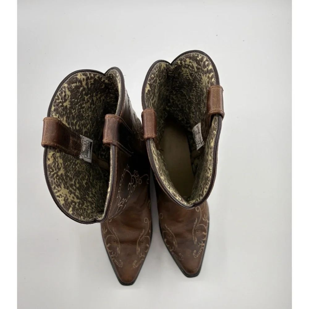 Smoky Mountain Youth Jolene Cowgirl Boots 4Y Brown Leather Snip Toe Embroidered